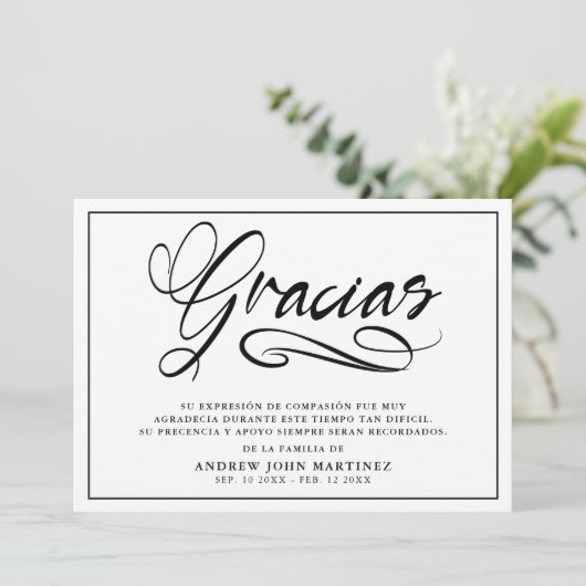 Gracias Modernes Foto Spanische Beerdigung Dankeskarte (Stehend Vorderseite)