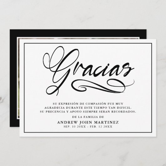 Gracias Modernes Foto Spanische Beerdigung Dankeskarte (Vorne/Hinten)