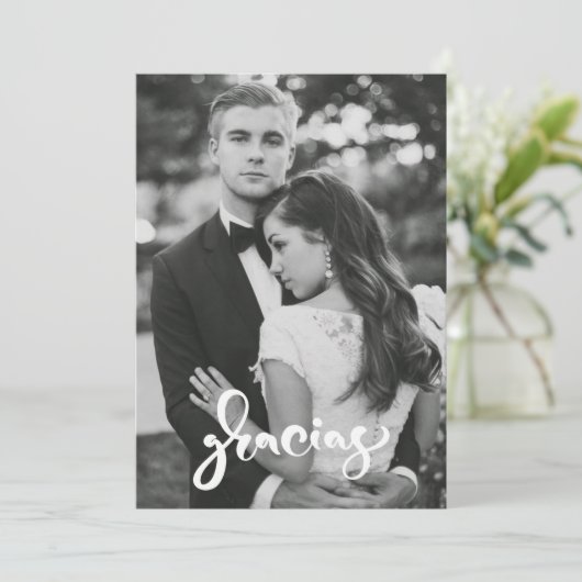 Gracias Modernes Foto Wedding Vielen Dank Dankeskarte (Stehend Vorderseite)
