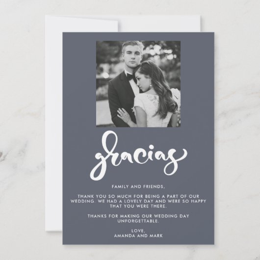 Gracias Modernes Foto Wedding Vielen Dank Dankeskarte (Rückseite)