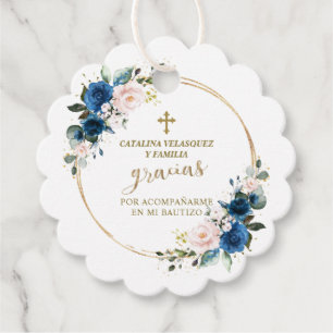 Gracias Pink Blauer Blütenblut Gold Cross Bautizo Geschenkanhänger