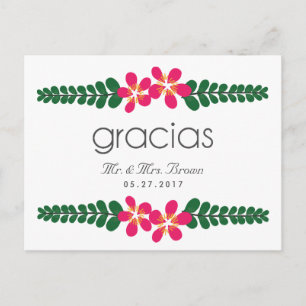 Gracias Pink Floral Wedding Danke Postcard Postkarte