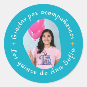 Gracias por acompañarnos quinceañera con foto runder aufkleber