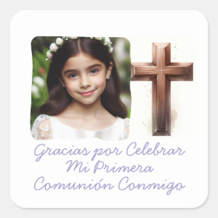 Gracias por Celebrar Mi Primera Comunión con Foto Quadratischer Aufkleber
