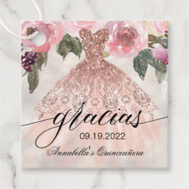Gracias Rose Gold Glitzer Floral Quinceañera Geschenkanhänger