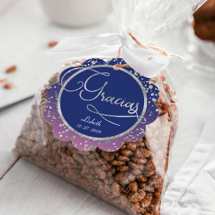 Gracias Royal Blue Silver Confetti Geschenk Vielen Geschenkanhänger