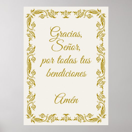 Gracias Señor Spanish Blessings Prayer Gold Poster (Vorne)