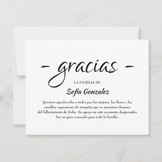 Gracias Simpatia | Spanisches Beileid Dankeskarte (Vorderseite)