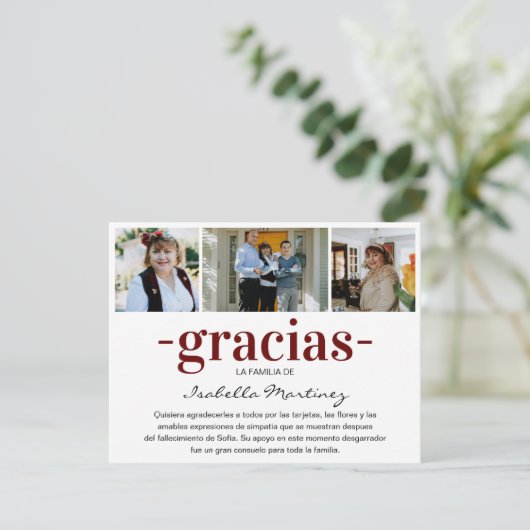 Gracias Simpatia | Spanisches Beileid FotoCollage Dankeskarte (Stehend Vorderseite)
