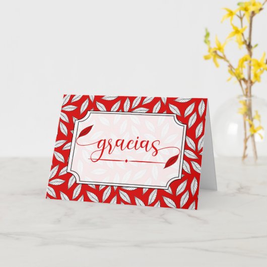 Gracias Spanisch Danke Rot und Weiß Botanisch Karte (Gelbe Blume)