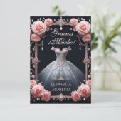 Gracias Spanische Rose Quinceñera Dankeskarte (Stehend Vorderseite)
