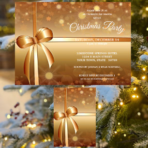 Gracious Gold, White Ribbon Bow Weihnachts-Party Einladung