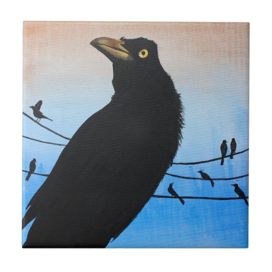 Grackle Austin Texas Bird Avian Wildlife Painting Fliese (Vorderseite)