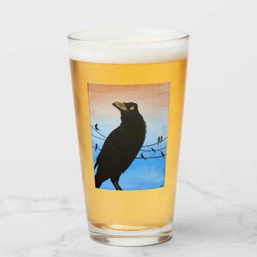 Grackle Austin Texas Bird Avian Wildlife Painting Glas (Vorne (Gefüllt))
