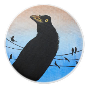 Grackle Austin Texas Bird Avian Wildlife Painting Keramikknauf