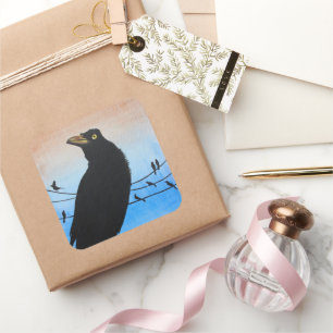 Grackle Austin Texas Bird Lover Wildlife Painting Quadratischer Aufkleber