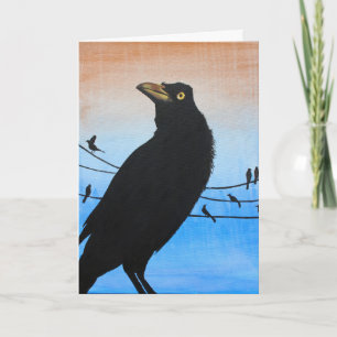 Grackle Austin Texas Black Bird Wildlife Painting Karte
