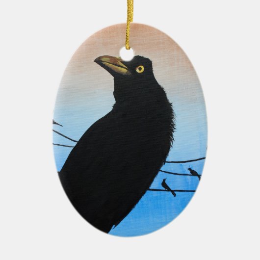 Grackle Austin Texas Black Bird Wildlife Painting Keramik Ornament (Vorne)