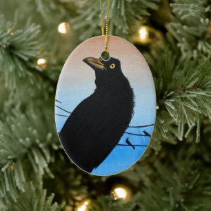 Grackle Austin Texas schwarze Vogel-Tier-Malerei Keramik Ornament
