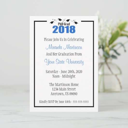 Grad 2018 Abschluss Einladung (Blue Caps) (Stehend Vorderseite)