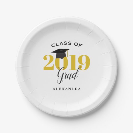 Grad 2019 | Einfach Gold und Schwarz Pappteller (Vorderseite)