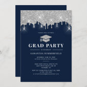 Grad 2022 Navy Silver Glitzer Graduation Party Einladung (Vorne/Hinten)