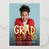 Grad 2023 Fettabschlusspartei 4 Foto Gold Folieneinladung (Vorderseite)