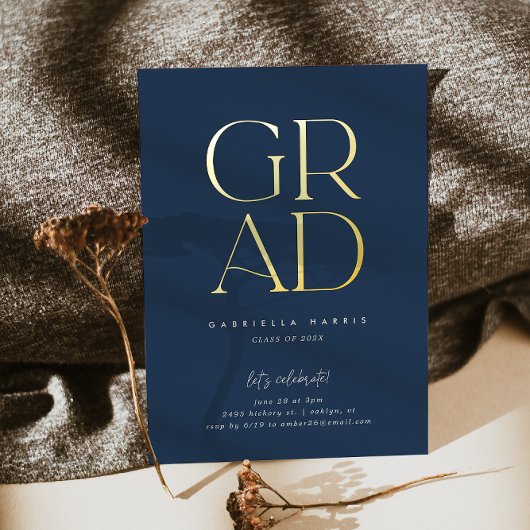 Grad 2023 | Gold + Navy Blue Abschluss Folieneinladung