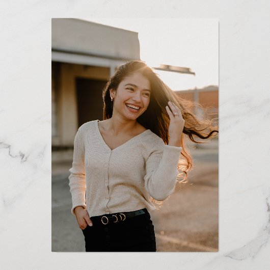 Grad 2023 | Gold + Weißer Abschluss Folieneinladung (Rückseite)