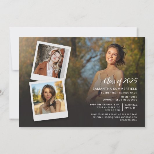 Grad 2023 Party Foto Collage Script Abschluss Einladung (Vorderseite)