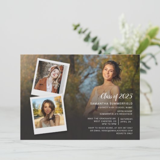 Grad 2023 Party Foto Collage Script Abschluss Einladung (Stehend Vorderseite)