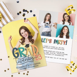 Grad 2023 Retro farbenfrohe Graduierungsparty 4 Fo Einladung