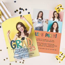 Grad 2023 Retro farbenfrohe Graduierungsparty 4 Fo Einladung