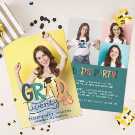 Grad 2023 Retro farbenfrohe Graduierungsparty 4 Fo Einladung