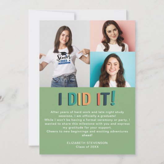 Grad 2023 Retro farbenfrohe Graduierungsparty 4 Fo Einladung (Rückseite)