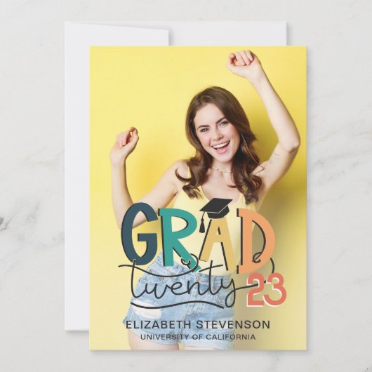 Grad 2023 Retro farbenfrohe Graduierungsparty 4 Fo Einladung (Vorderseite)