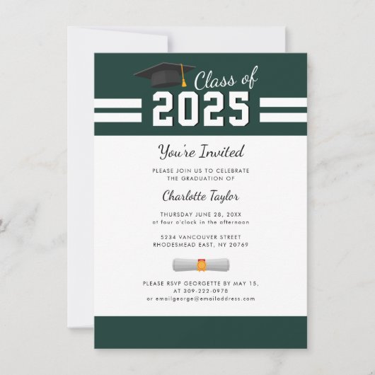Grad 2023 Script Green Graduation Party Einladung (Vorderseite)
