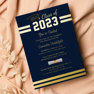 Grad 2024 Navy Blue Graduation Party Gold Folieneinladung