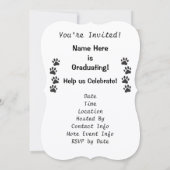 grad 2024 Schwarz-weißer Paw Prints Abschluss Einladung (Rückseite)