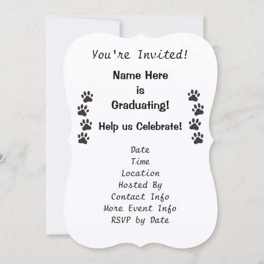 grad 2024 Schwarz-weißer Paw Prints Abschluss Einladung (Rückseite)