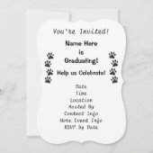 grad 2024 Schwarz-weißer Paw Prints Abschluss Einladung (Rückseite)