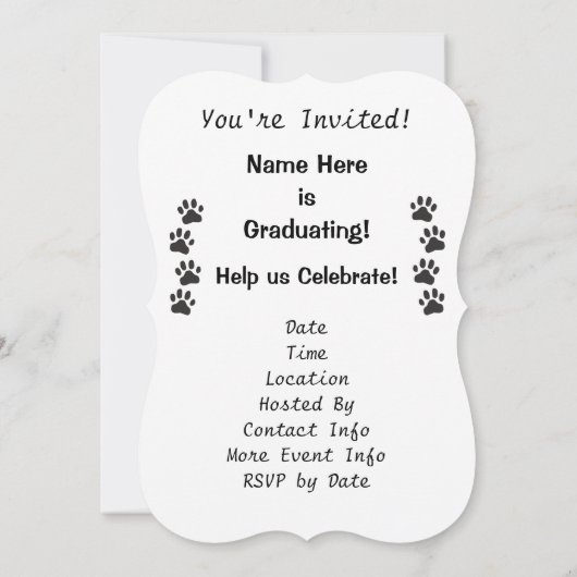 grad 2024 Schwarz-weißer Paw Prints Abschluss Einladung (Rückseite)