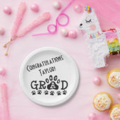 grad 2024 weiß schwarz | Pfotendrucke Abschluss Pappteller (Party)