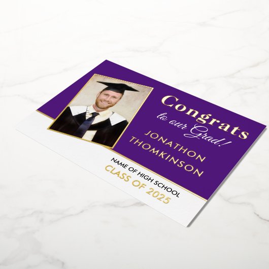 Grad 2025 Ankündigung Gold Foil Foto Lila (Gedreht)