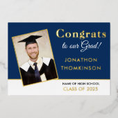 Grad 2025 Ankündigung Gold Foil Foto Navy White (Vorderseite)