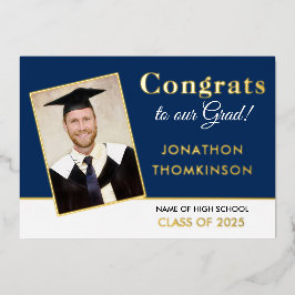 Grad 2025 Ankündigung Gold Foil Foto Navy White