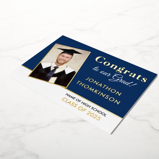 Grad 2025 Ankündigung Gold Foil Foto Navy White (Gedreht)