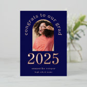 Grad 2025 Arch Foto Navy Rose Gold Foil Ankündigun Folieneinladung (Stehend vorne)