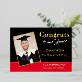 Grad 2025 Bekanntgabe Gold Foil Foto Red Black Folieneinladung (Stehend vorne)