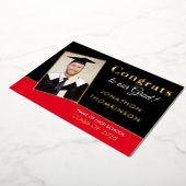 Grad 2025 Bekanntgabe Gold Foil Foto Red Black Folieneinladung (Gedreht)
